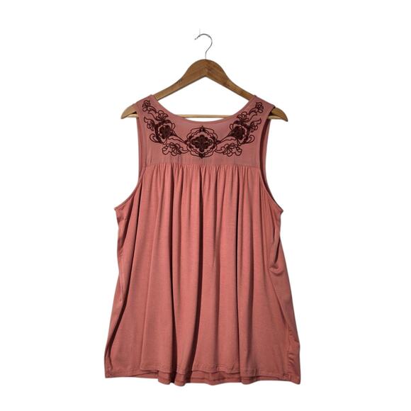 Torrid Cut Out Embroidery Tank Top sz 1 (L) Dusty Coral Sleeveless Tie Back Boho - Picture 1 of 12